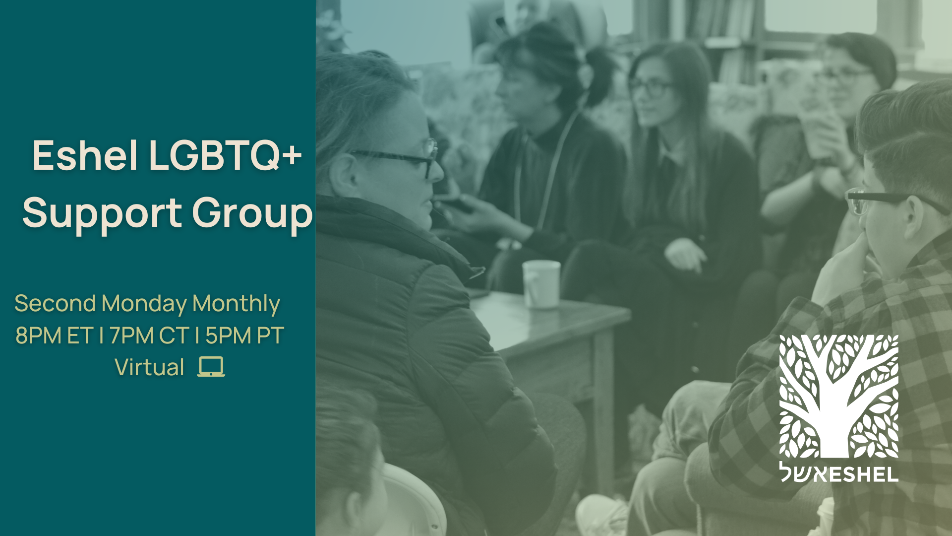 Eshel LGBTQ+ Support Group | Second Monday Monthly, 8pm ET, 7pm CT, 5pm PT