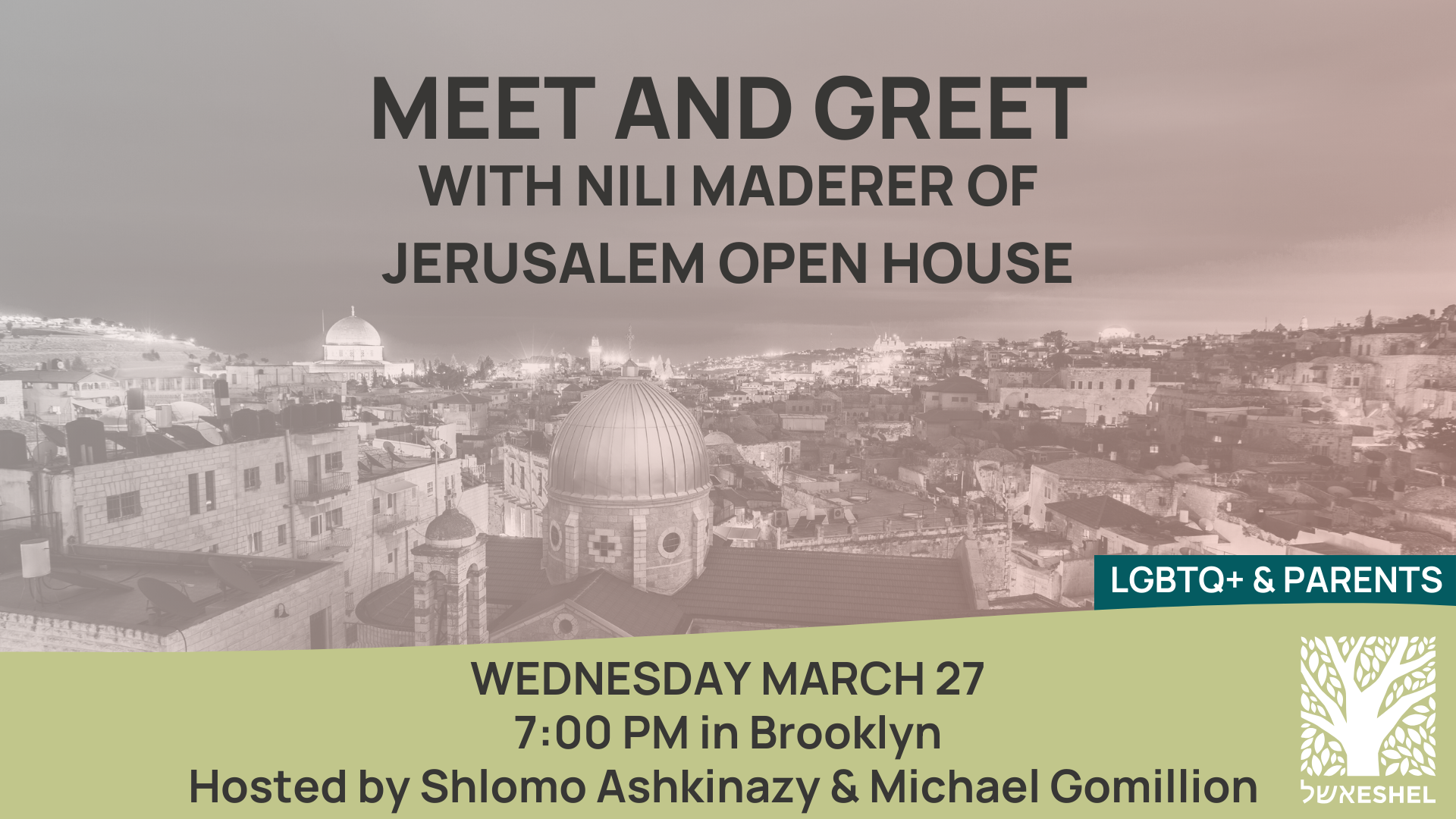 Meet and Greet with Nili Maderer of Jerusalem Open House | Wednesday March 27, 7:00 pm in Brooklyn, Hosted by Shlomo Ashkinazy & Michael Gomillion