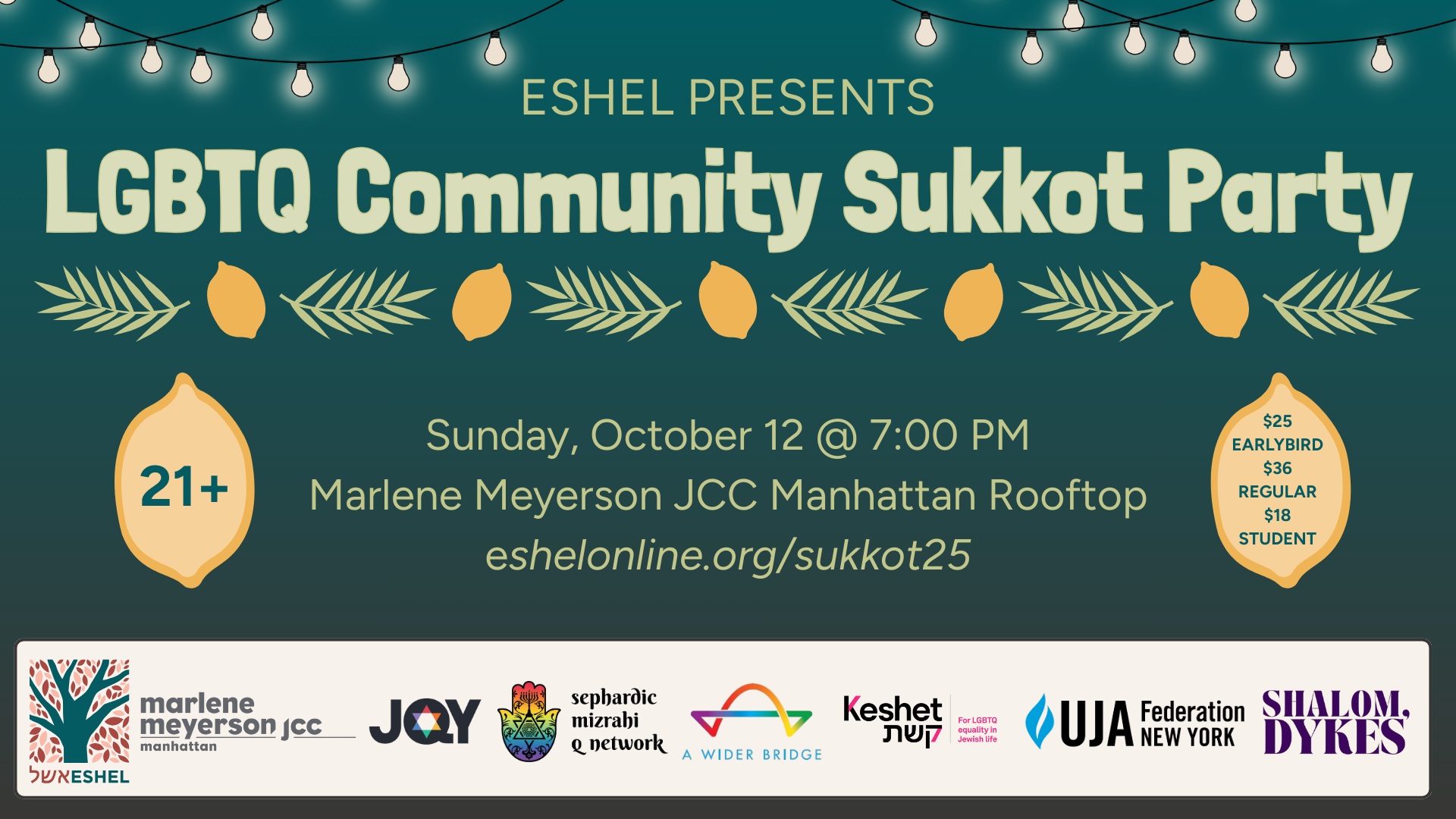 LGBTQ Community Sukkot Party | Sunday, October 12 @ 7:30 pm, Marlene Meyerson JCC Manhattan Rooftop